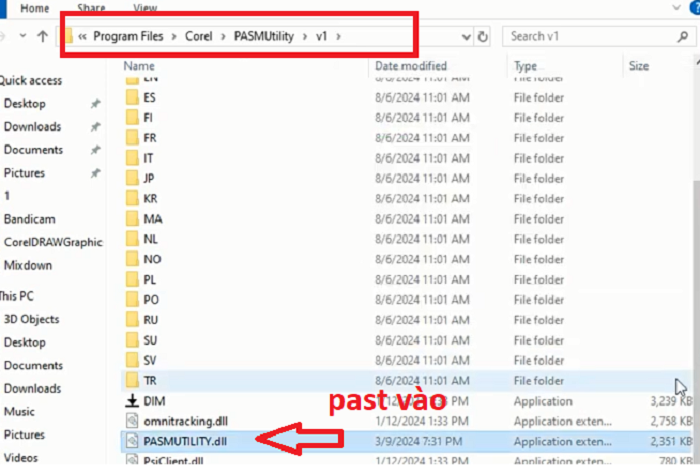 Dán tệp PASMUTILITY.dll vào