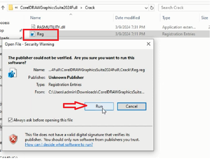 chạy file Reg để kích hoạt