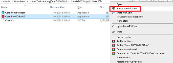 Chạy chương trình Corel 2024