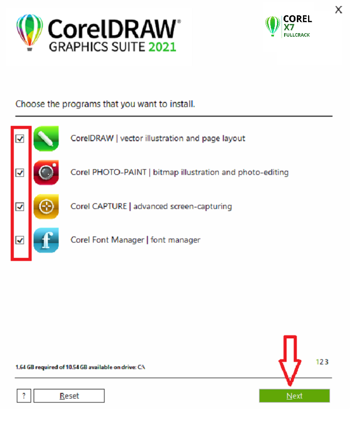 Chọn bộ cài đặt trong phần mềm Corel