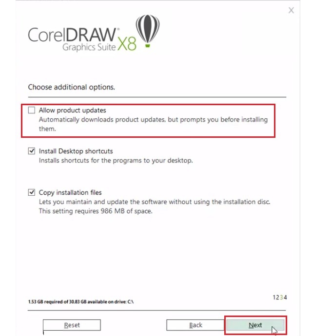 Bỏ chọn tại mục “Allow product updates”