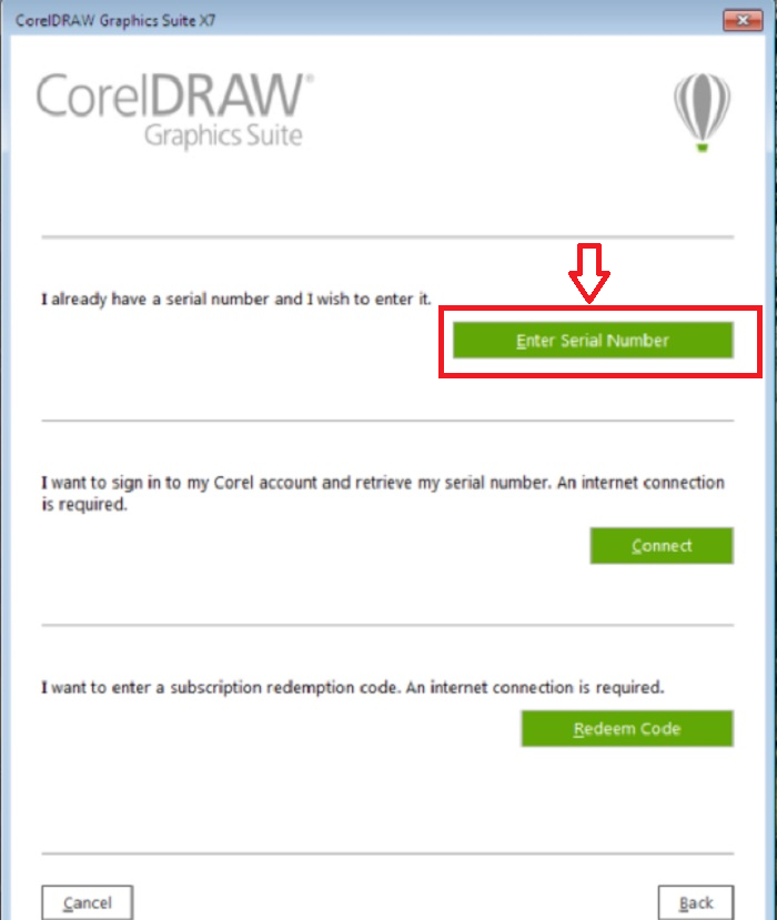 Chọn Enter Serial Number
