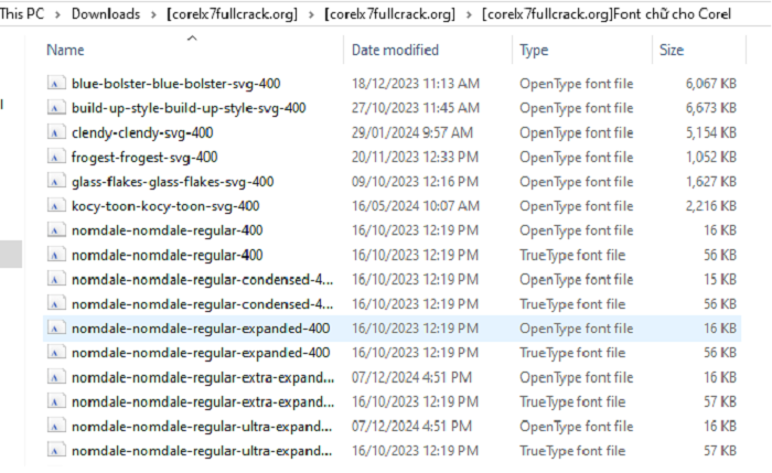 Bộ Font chữ phần mềm Corel
