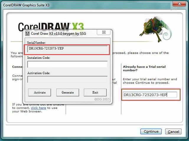Nhập Serial Number 