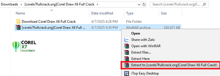 Giải nén File Corel X6 vừa tải về