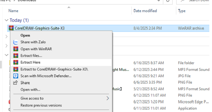 Giải nén file vừa tải về máy